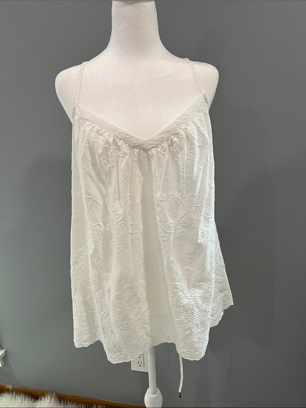 White Embroidered Spaghetti-Strap Camisole